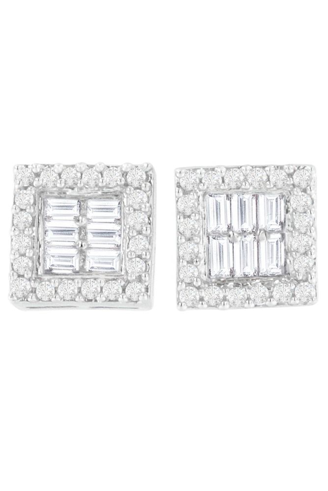 1 cttw Round and Baguette Diamond Earrings